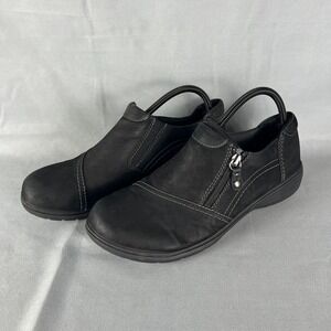 Clarks Carleigh Ray Shoes Women's 11 Black Leather Cushioned Side Zip Slip On
